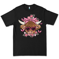 Black cow with flowers and butterflies Premium Tee - MaliasSmallBusiness