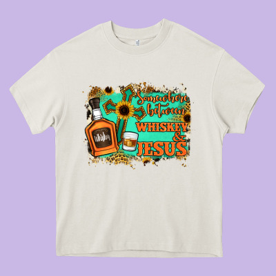 Somewhere Between Whiskey And Jesus Heavy Core Tee Designed By Jasminsmagicworld