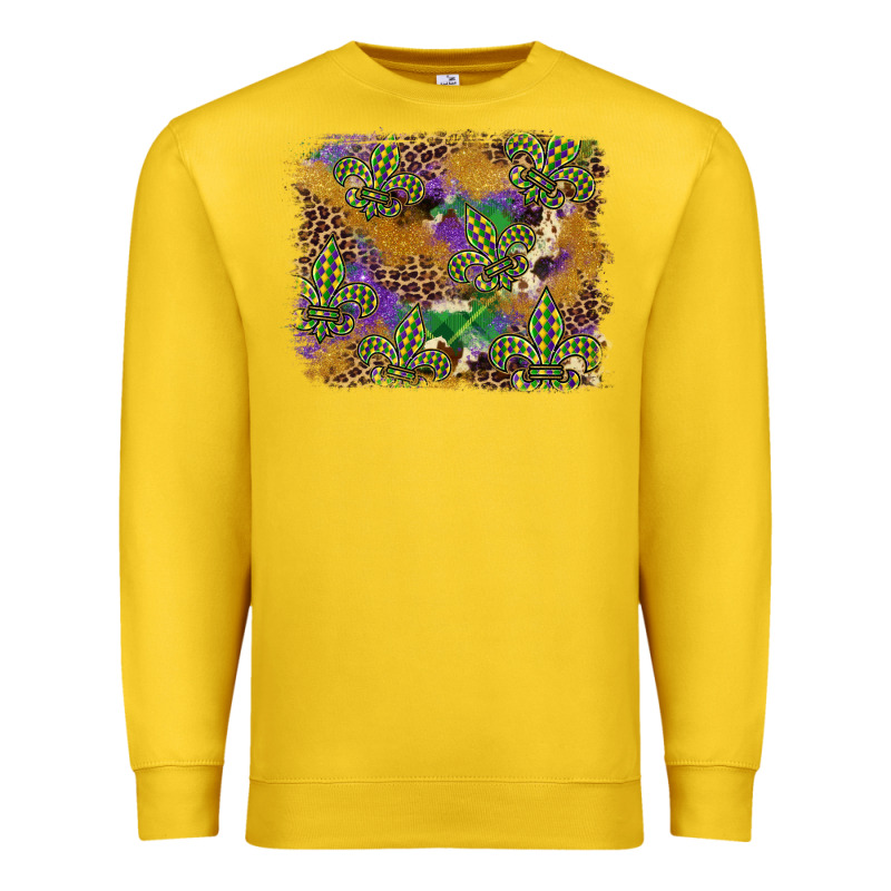 Mardi Gras Plaid Purple Glitter Cowhide  Leopard Premium Sweatshirt by FaDigitalArtStudio | Teevron