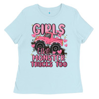 Baby Blue girls like monster trucks too Ladies Tee - MaliasSmallBusiness