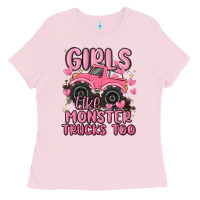 Bubblegum Pink girls like monster trucks too Ladies Tee - MaliasSmallBusiness