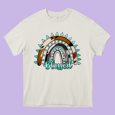 Blessed Rainbow Cowhide Aztec Heavy Core Tee Designed By Jasminsmagicworld