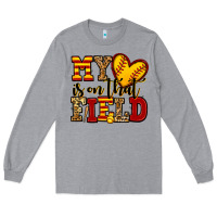 Heather Grey my heart is on that field softball Long Sleeve Tee - Jasminsmagicworld