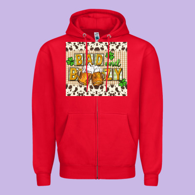 Bad And Boozy Zipper Hoodie Designed By Cowgirlartshop