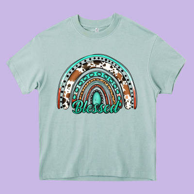 Blessed Western Rainbow Heavy Core Tee Designed By Jasminsmagicworld