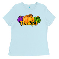 Baby Blue halloween pumpkins thankful Ladies Tee - Jasminsmagicworld