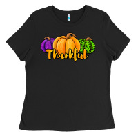 Black halloween pumpkins thankful Ladies Tee - Jasminsmagicworld