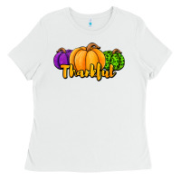 White halloween pumpkins thankful Ladies Tee - Jasminsmagicworld