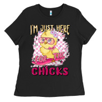 Black i'm just here for the chicks Ladies Tee - MaliasSmallBusiness