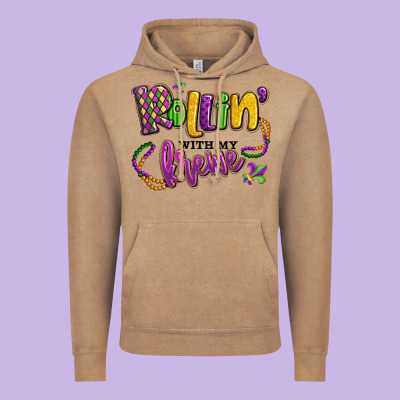 Rollin' With My Krewe Mardi Gras Vintage Hoodie Designed By Lillyallendesigns
