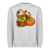 Heather Grey Fall pumpkin coffee Heavyweight Sweatshirt - NancyCooperArtShop