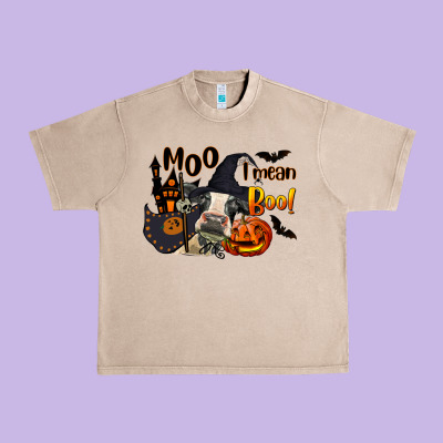 Moo I Mean Boo Holstein Cow Urban Heavy Tee Designed By Lillyallendesigns