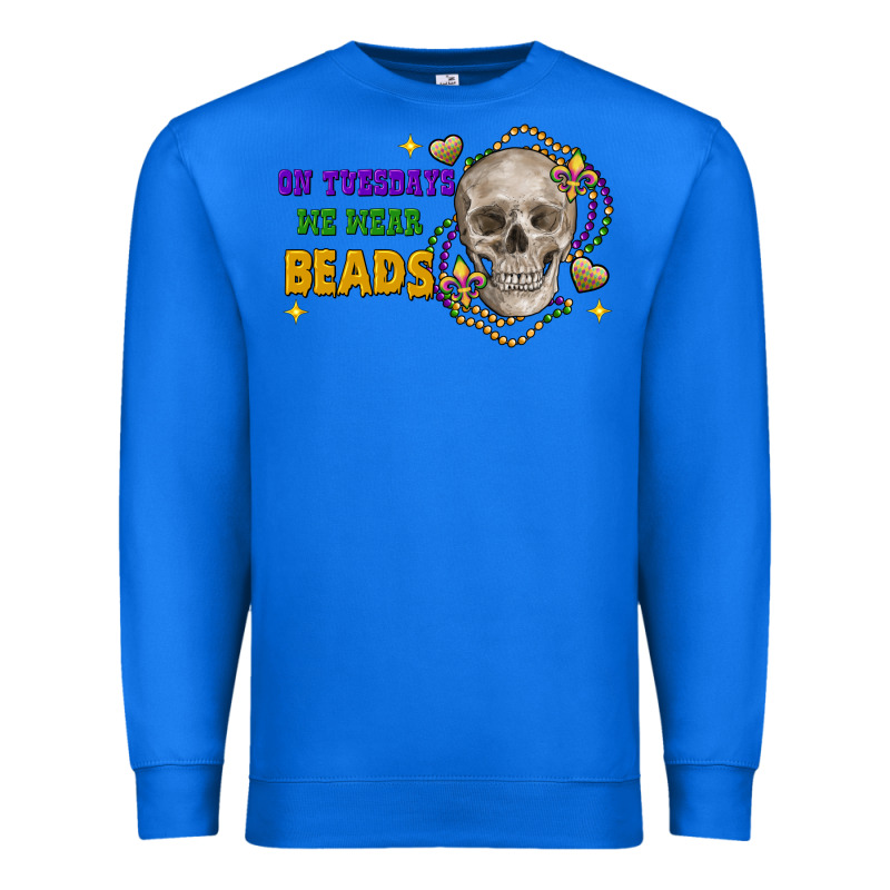 On Tuesdays We Wear Beads Skull Premium Sweatshirt by FaDigitalArtStudio | Teevron
