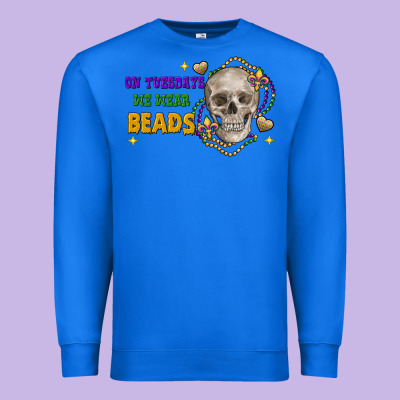 On Tuesdays We Wear Beads Skull Premium Sweatshirt Designed By Fadigitalartstudio