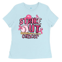 Baby Blue strike out cancer baseball Ladies Tee - MaliasSmallBusiness