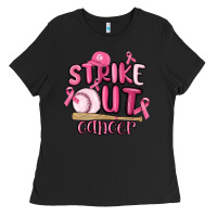 Black strike out cancer baseball Ladies Tee - MaliasSmallBusiness