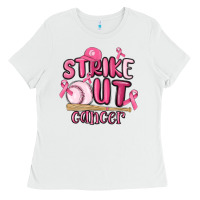 White strike out cancer baseball Ladies Tee - MaliasSmallBusiness