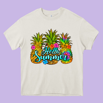 Hello Summer Pineapple Heavy Core Tee Designed By Jasminsmagicworld