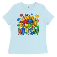 Baby Blue austism sunflower Ladies Tee - MaliasSmallBusiness