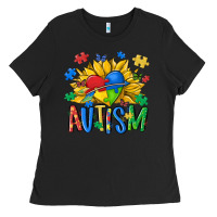 Black austism sunflower Ladies Tee - MaliasSmallBusiness