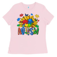 Bubblegum Pink austism sunflower Ladies Tee - MaliasSmallBusiness