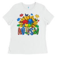 White austism sunflower Ladies Tee - MaliasSmallBusiness