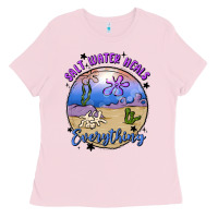 Bubblegum Pink salt water heals everything Ladies Tee - MaliasSmallBusiness