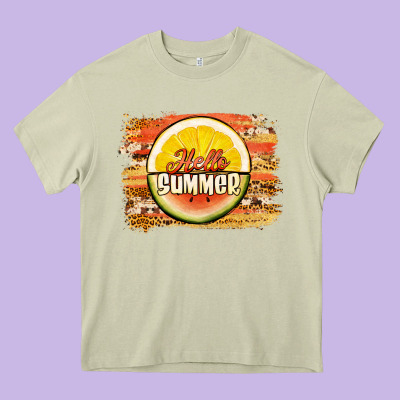 Hello Summer Watermelon Lemon Heavy Core Tee Designed By Jasminsmagicworld