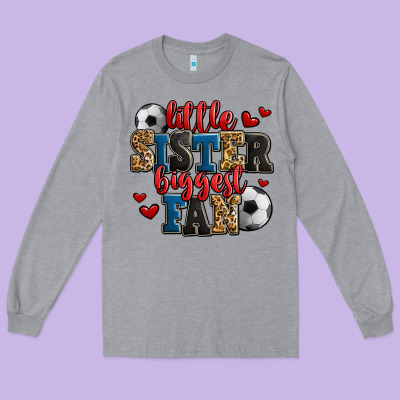 Little Sister Biggest Fan Soccer Long Sleeve Tee Designed By Jasminsmagicworld