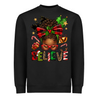 Black christmas believe afro messy bun Heavyweight Sweatshirt - texasbilliewilder