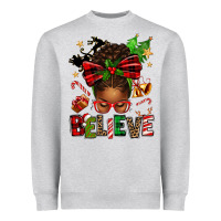 Heather Grey christmas believe afro messy bun Heavyweight Sweatshirt - texasbilliewilder