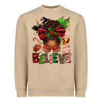 Christmas Believe Afro Messy Bun Heavyweight Sweatshirt | Teevron