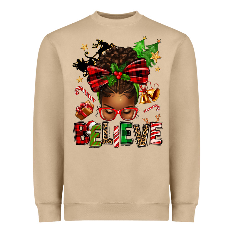 Christmas Believe Afro Messy Bun Heavyweight Sweatshirt by texasbilliewilder | Teevron