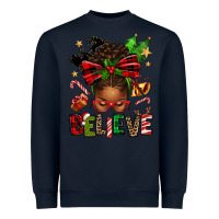 Navy christmas believe afro messy bun Heavyweight Sweatshirt - texasbilliewilder