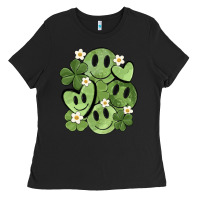 Black st. patrick's day green smile Ladies Tee - MaliasSmallBusiness