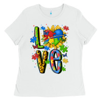 White autism love Ladies Tee - MaliasSmallBusiness