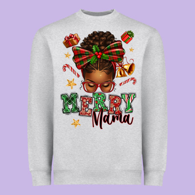 Merry Mama Afro Messy Bun Heavyweight Sweatshirt Designed By Texasbilliewilder