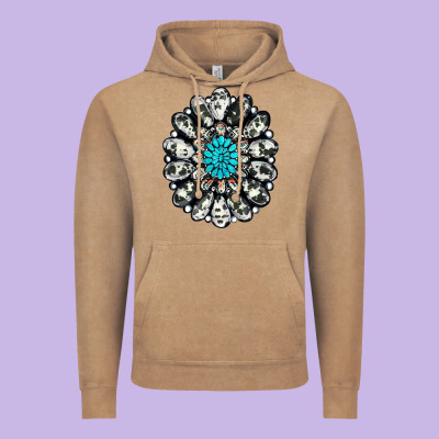 Cowhide Aztec Gemstone Vintage Hoodie Designed By Ranaportraitstore