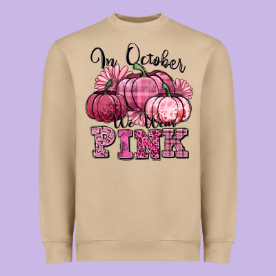 In October We Wear Pink Pumpkin Heavyweight Sweatshirt Designed By Texasbilliewilder