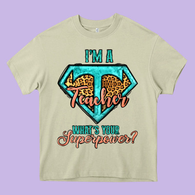 I'm A Teacher What's Your Superpower Leopard Heavy Core Tee Designed By Jasminsmagicworld