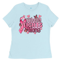 Baby Blue nobody fights alone cancer Ladies Tee - MaliasSmallBusiness