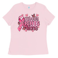Bubblegum Pink nobody fights alone cancer Ladies Tee - MaliasSmallBusiness