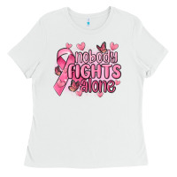 White nobody fights alone cancer Ladies Tee - MaliasSmallBusiness