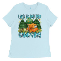Baby Blue life is better by the camp fire Ladies Tee - MaliasSmallBusiness