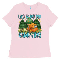 Bubblegum Pink life is better by the camp fire Ladies Tee - MaliasSmallBusiness