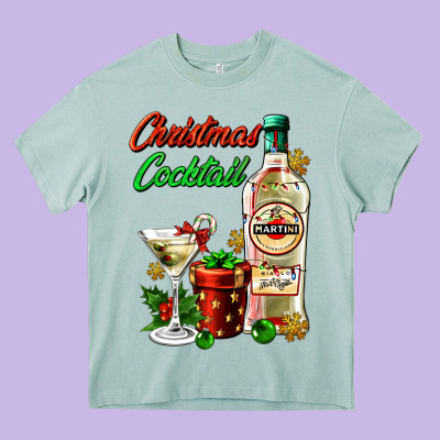 Christmas Cocktail Martini And Gift Heavy Core Tee Designed By Adodesignshop