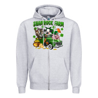 Heather Grey Shamrock farm Zipper Hoodie - CowGirlArtShop