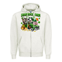 Oatmeal Heather Shamrock farm Zipper Hoodie - CowGirlArtShop