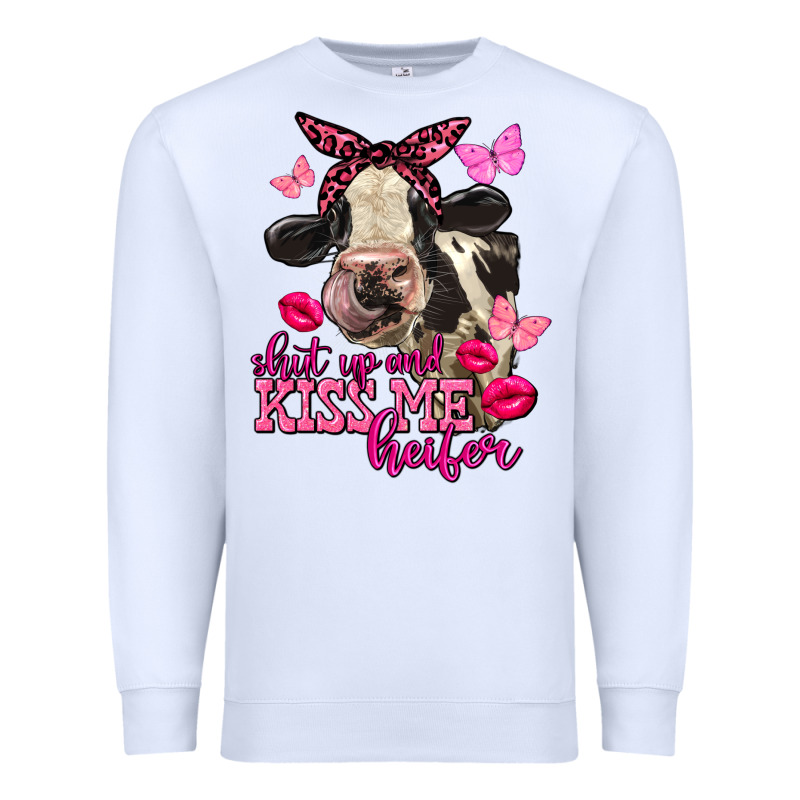 Valentine's Day Shut Up And Kiss Me Heifer Holstein Cow Premium Sweatshirt by FaDigitalArtStudio | Teevron