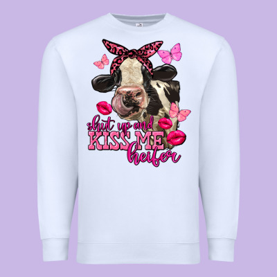 Valentine's Day Shut Up And Kiss Me Heifer Holstein Cow Premium Sweatshirt Designed By Fadigitalartstudio